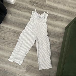Club Monaco blue and white striped jumpsuit with tie in the front